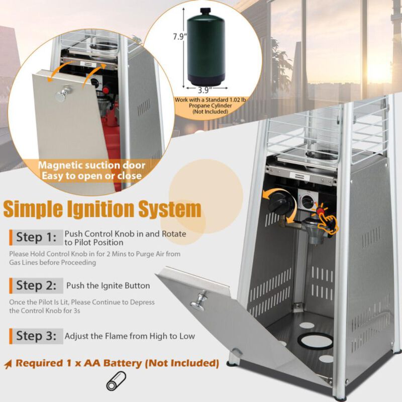 Hivvago 9500 BTU Portable Stainless Steel Tabletop Patio Heater with Glass Tube