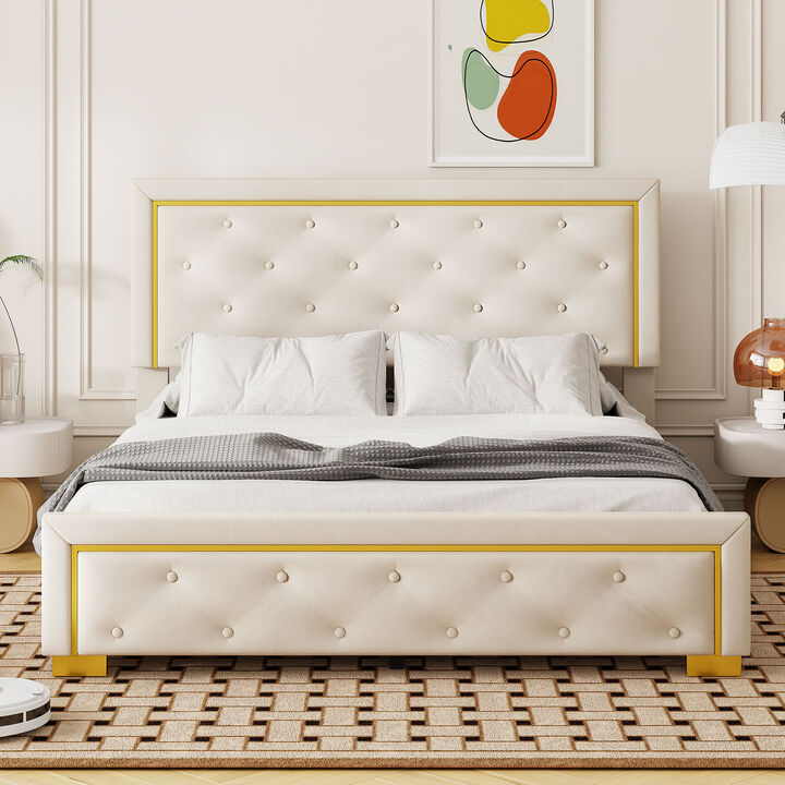 Merax Velvet Upholstered Platform Bed Frame