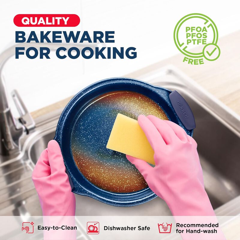 BAKKEN Kitchen Baking Pan Set - Nonstick Coating, Carbon Steel Bakeware Sets with Silicone Handles, Baking Kitchen Essentials, PFOA, PFOS, PTFE Free, Oven Safe Tray (Up To 450° F), Set of 8