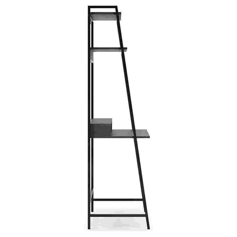 Office Desk with 2 Upper Shelves and Metal Legs, Black and Gray-Benzara