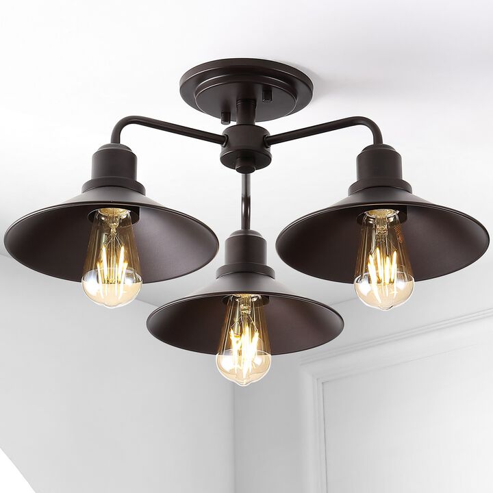 Calvin 3-Light Iron Industrial LED Semi Flush Mount
