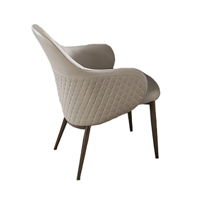 Liy 26 Inch Dining Chair Set of 2, Curved Padded, Tufted Beige Faux Leather - Benzara