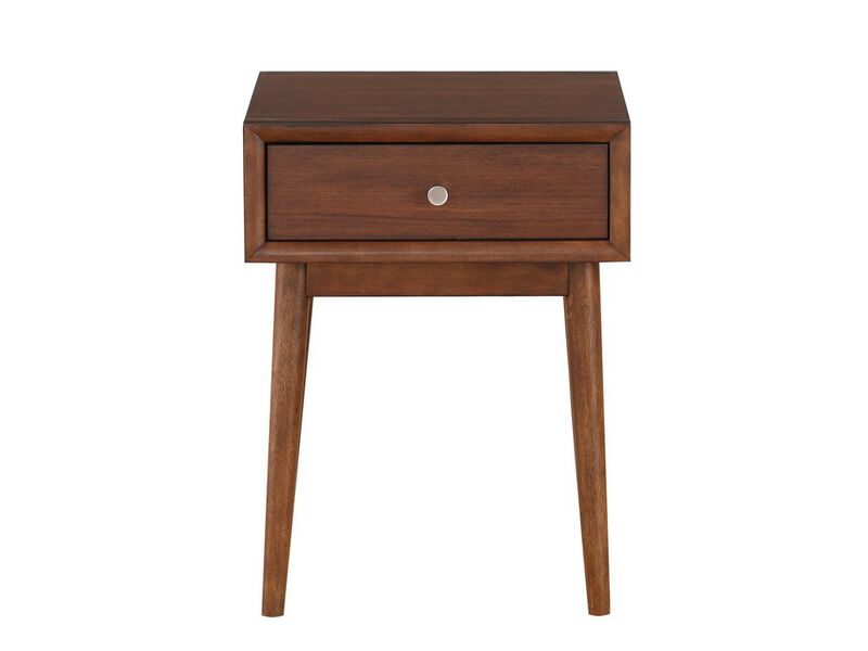 1 Drawer Wooden End Table with Splayed Legs, Walnut Brown-Benzara