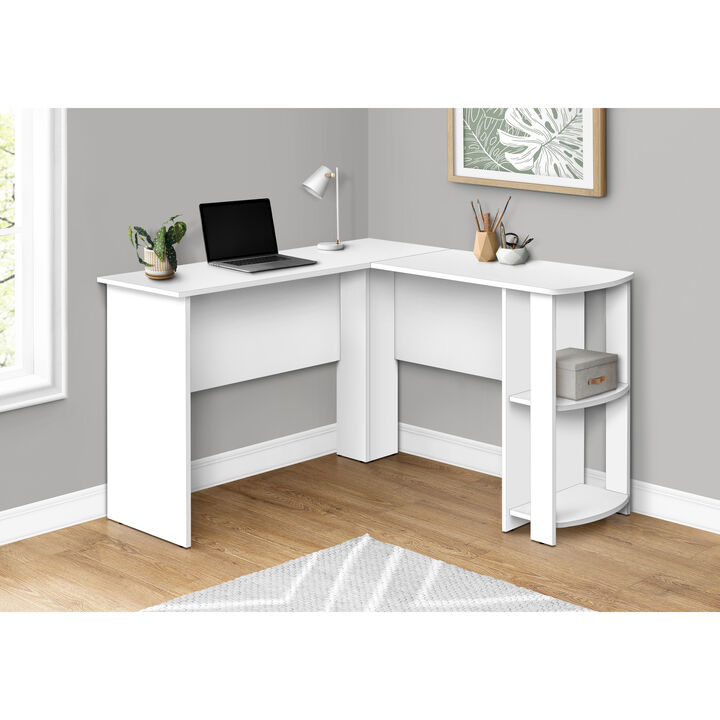 Monarch Specialties I 7723 Computer Desk, Home Office, Corner, Storage Shelves, 48"L, L Shape, Work, Laptop, Laminate, White, Contemporary, Modern