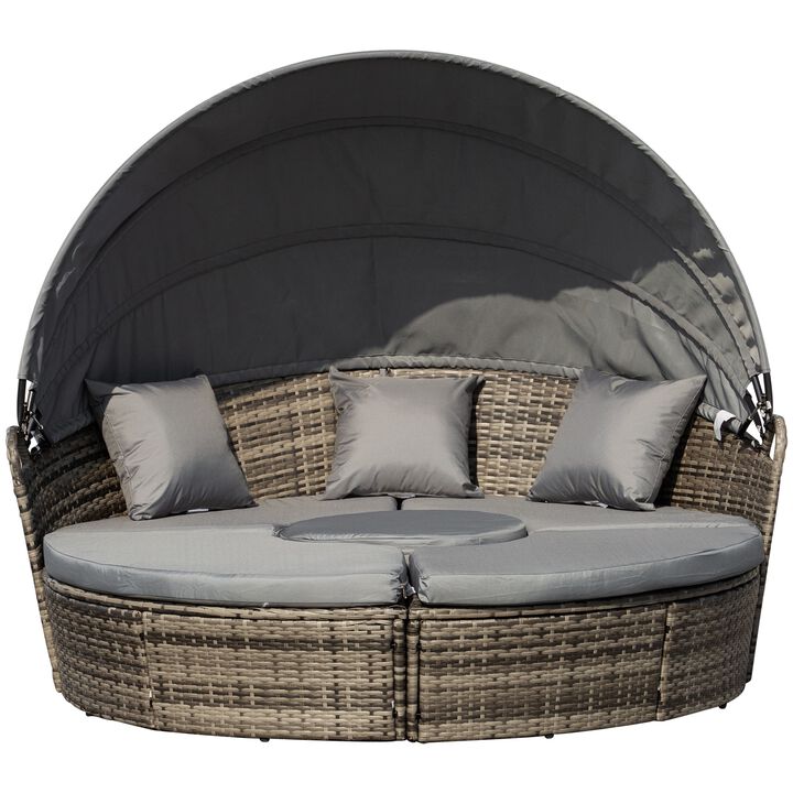 Adjustable Patio Haven: 4PC Rattan Set with Canopy Daybed & Sectional
