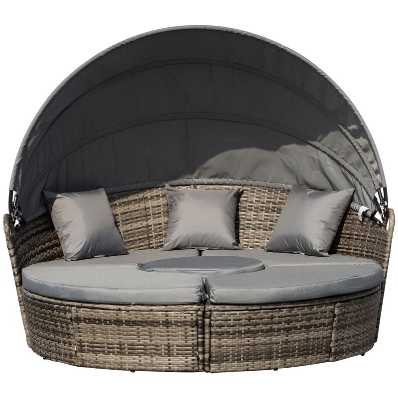 Adjustable Patio Haven: 4PC Rattan Set with Canopy Daybed & Sectional
