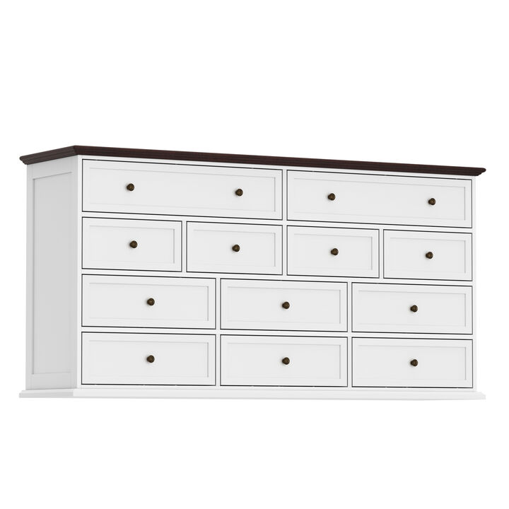 12-Drawer White Wood Dresser Storage Cabinet Vintage Style 31.5 in. H x 61 in. W x 15.7 in. D