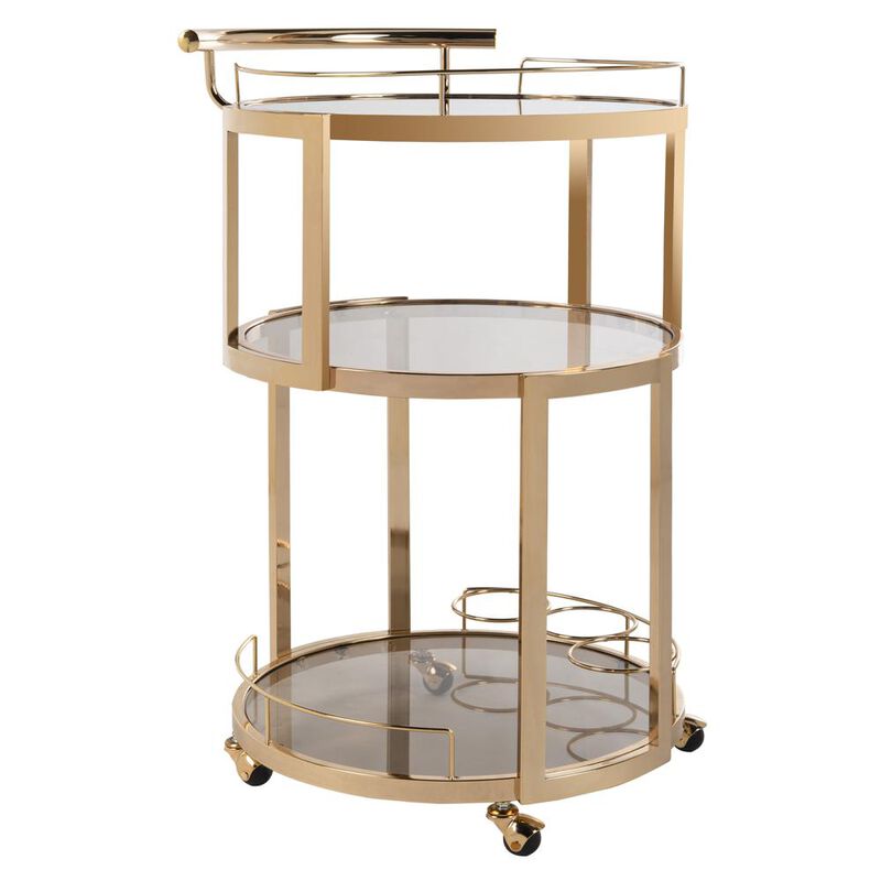 Safavieh Rio 3 Tier Round Bar Cart And Wine Rack, Gold/Tinted Glass