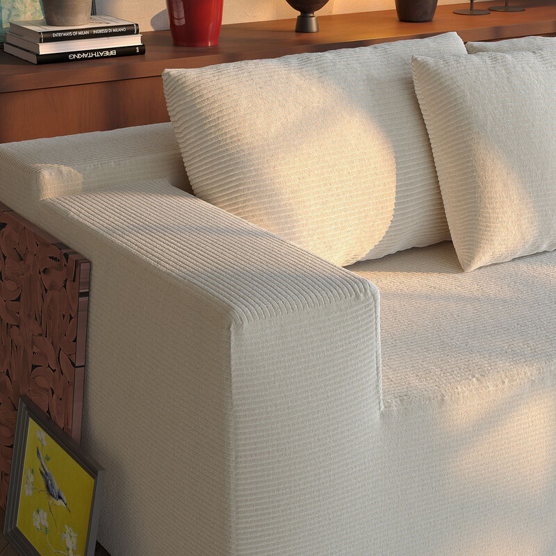 FUFU&GAGA Compressed Sofa, Fabric & Sponge Upholstered Couch – Modern 3-Seater (105.9" W x 37" D x 26.4" H),Beige