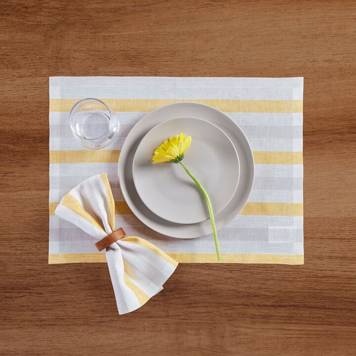 Solino Home 100% Pure Linen Dinner Napkins 20 x 20 Inch Set of 4 | Sorrento Stripe