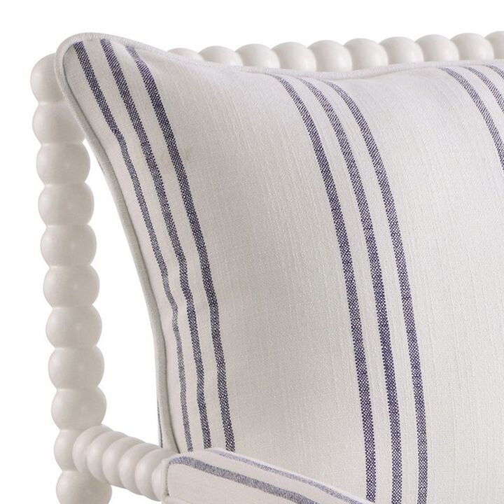 34 Inch Accent Chair, Reversible Pillow Backrest, Fabric, White, Navy-Benzara