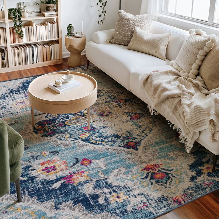 Savannah Transitional Boho Blue Grey Indoor Area Rug