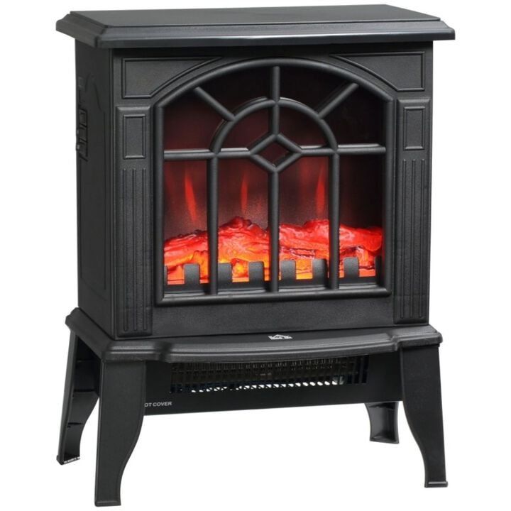 Hivvago Black Electric Fireplace Heater with Realistic Log Flame LED