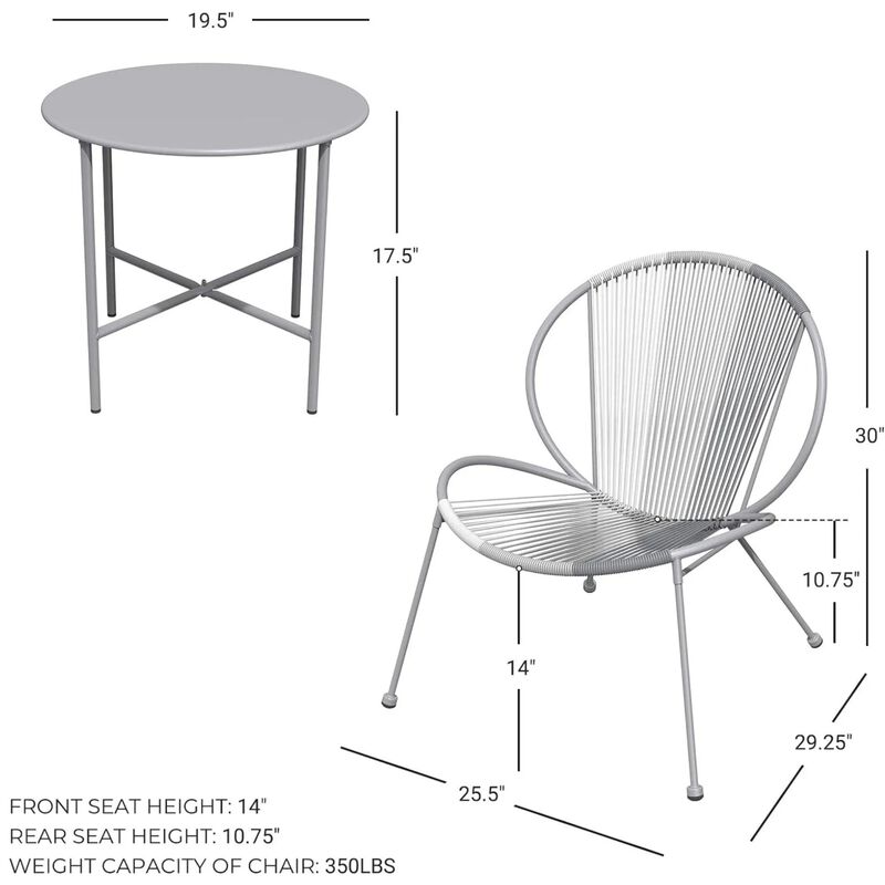 MONDAWE 3-Piece Patio Wicker Bistro Table Set Outdoor Shell Chair Side Table in Metal Frame with Footrest