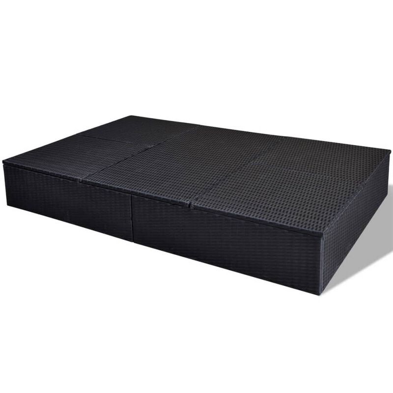 Double Sun Chaise Lounger, White Polyester, Black PE Rattan, 76 Inch - Benzara