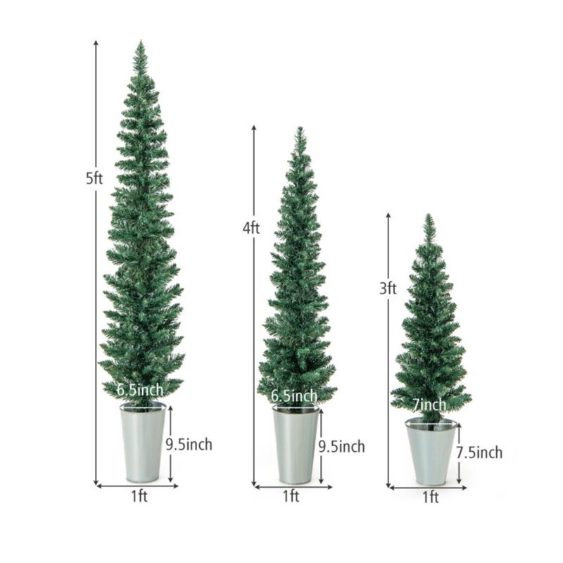 Hivvago Set of 3 Potted Artificial Christmas Tree with Silver Metal Buckets