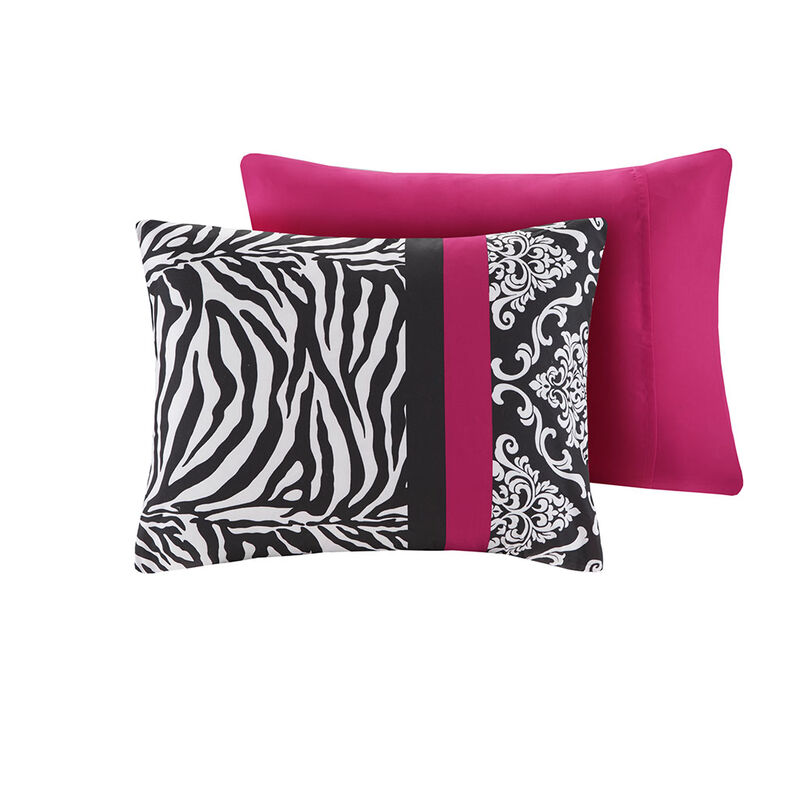 Gracie Mills Morse 4-Piece Striped Damask and Zebra Printed Comforter Set - Twin XL
