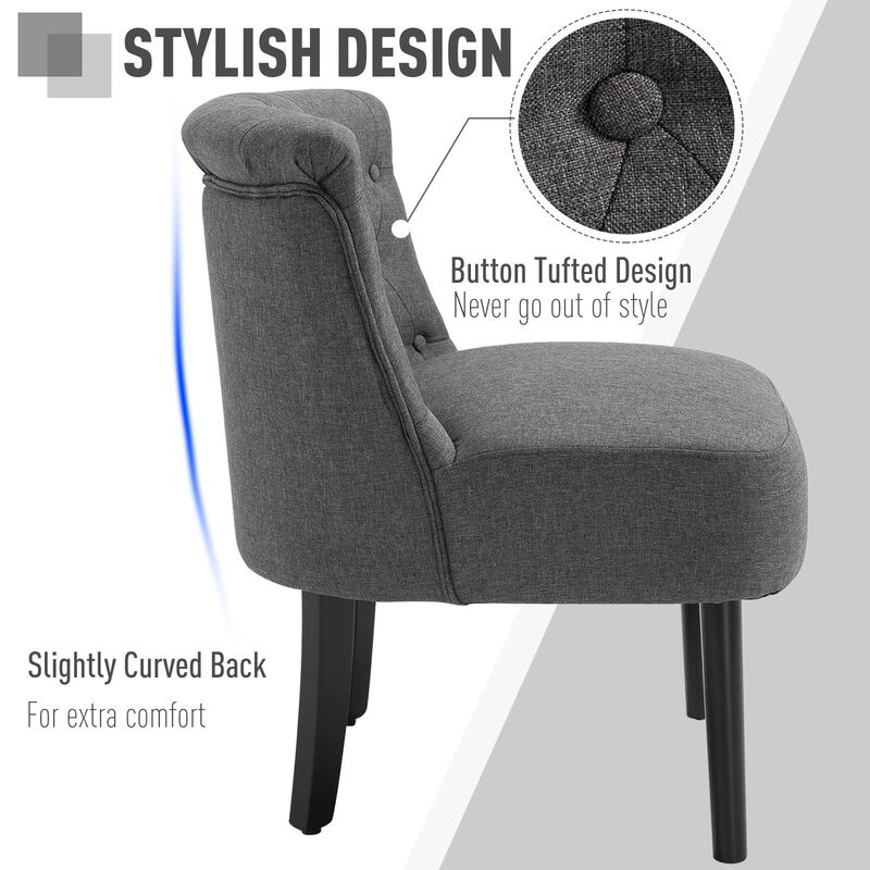 Dark Grey Living Room Accent: Modern Button-Tufted Chair with Wooden Legs