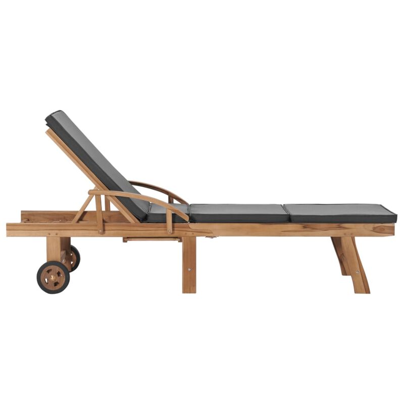 vidaXL Sun Lounger with Cushion Solid Teak Wood Dark Gray