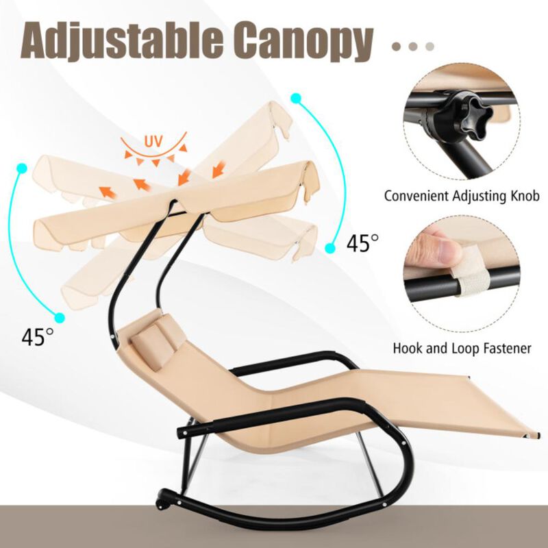 Hivvago Outdoor 2 Persons Rocking Chaise Lounge with Canopy and Wheels