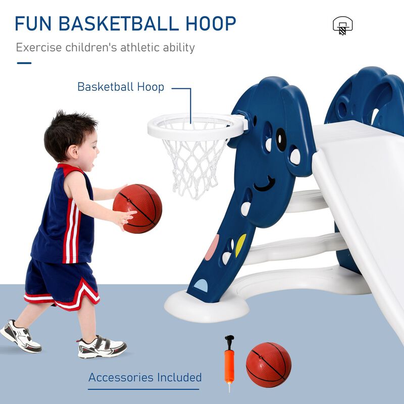 Blue Kiddie Playground: Indoor/Outdoor Slide with Basketball Hoop