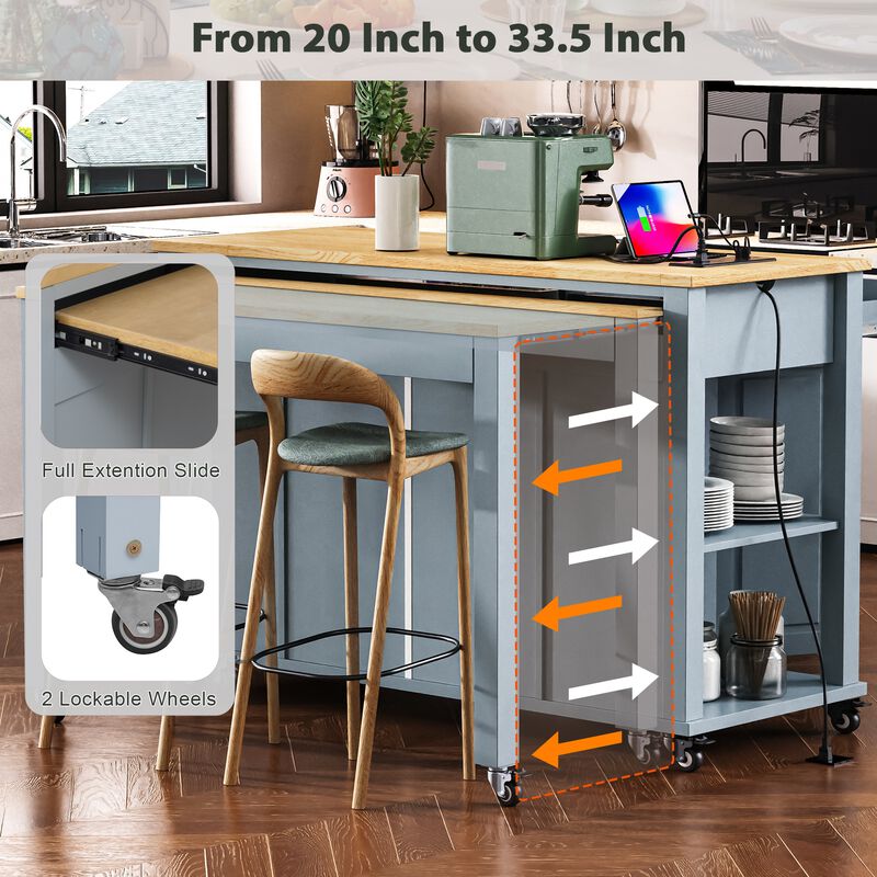 Merax Kitchen Island with Extendable Dining Table