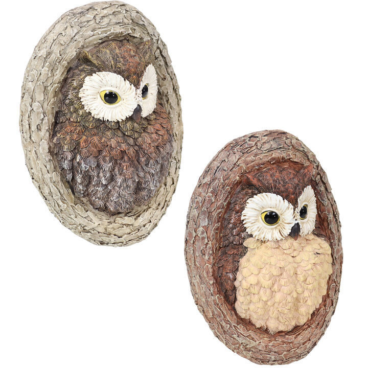 Sunnydaze Winifred and Wesley the Owls Resin Tree Hugger Decorations - 9 in