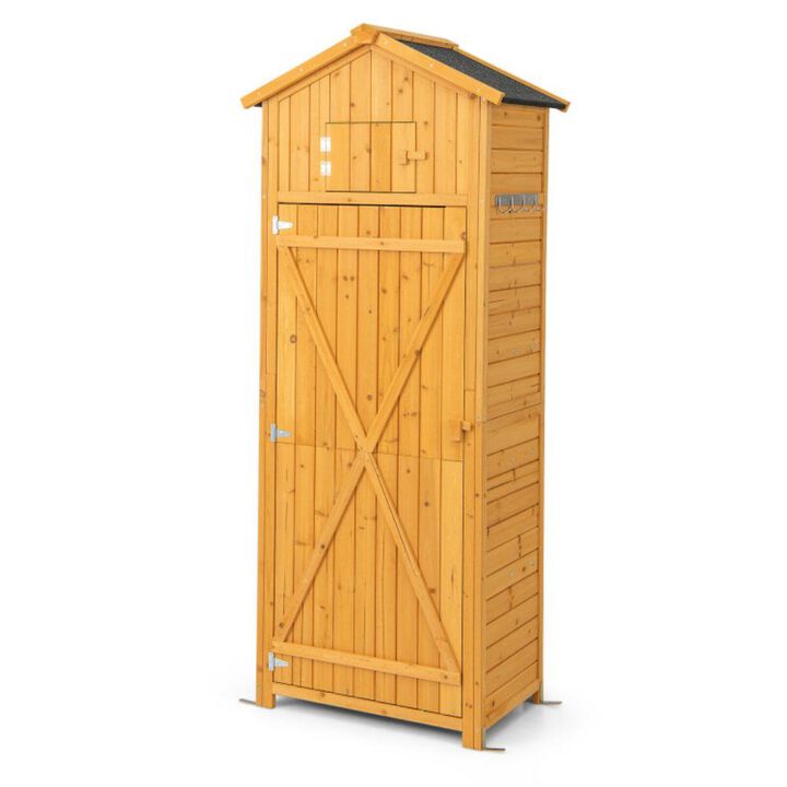 Hivvago 71 Inch Tall Garden Tool Storage Cabinet with Lockable Doors and Foldable Table