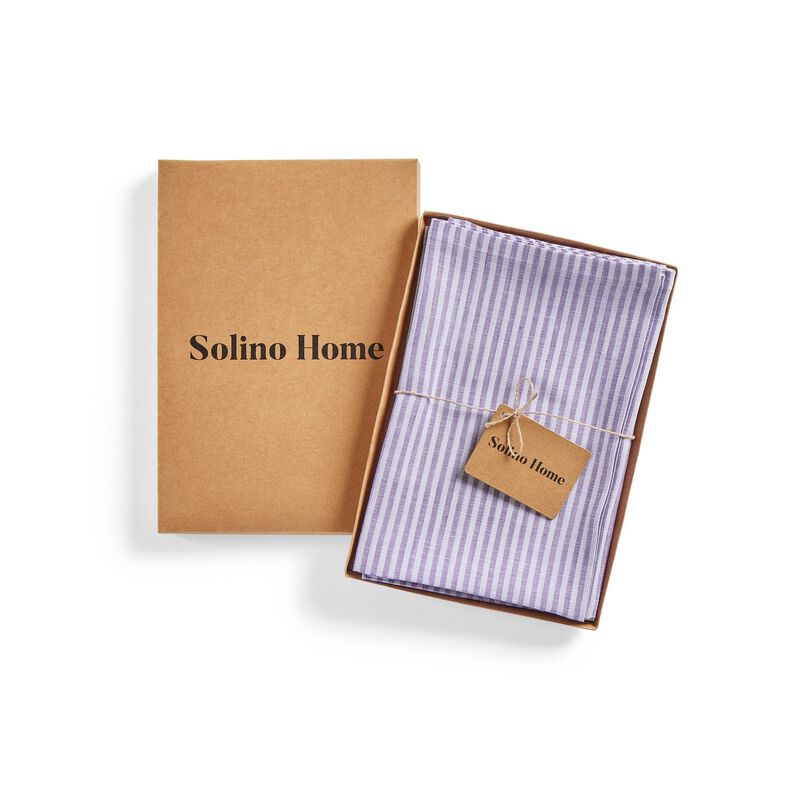 Solino Home 100% Pure Linen Cloth Napkins 20 x 20 Inch Set of 4 Dinner Napkins | Narrow Stripe