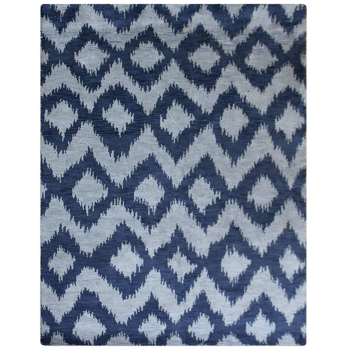HAND KNOTTED WOOL Geometric AREA RUGS  - 8'x10', Rectangle Shape, Light Blue Blue Color, Geometric Modern, Medium Pile Handmade Area Rugs for Living Room, Bed Room (N00165)