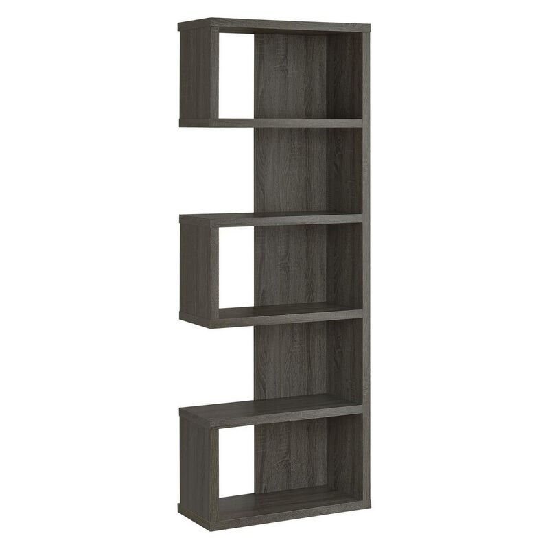 Sturdy Semi Backless Wooden Bookcase, Gray-Benzara