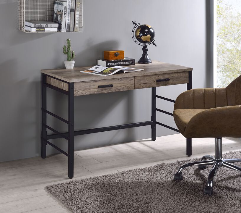 ACME Disho Writing Desk w/USB, Light Weathered Oak & Black Finish