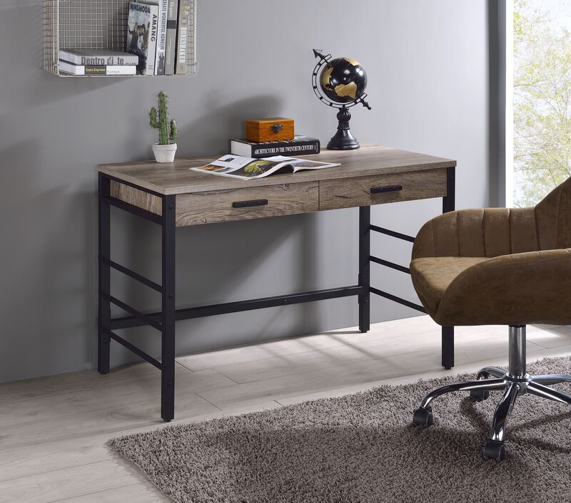 ACME Disho Writing Desk w/USB, Light Weathered Oak & Black Finish