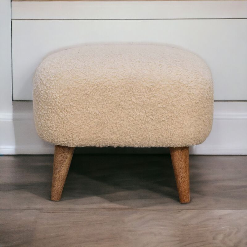 Boucle Cream  Solid Wood Upholestry Square Footstool