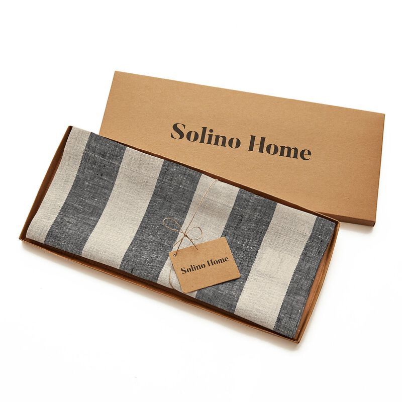 Solino Home 100% Pure Linen Table Runner | Cabana Stripe for Thanksgiving, Christmas