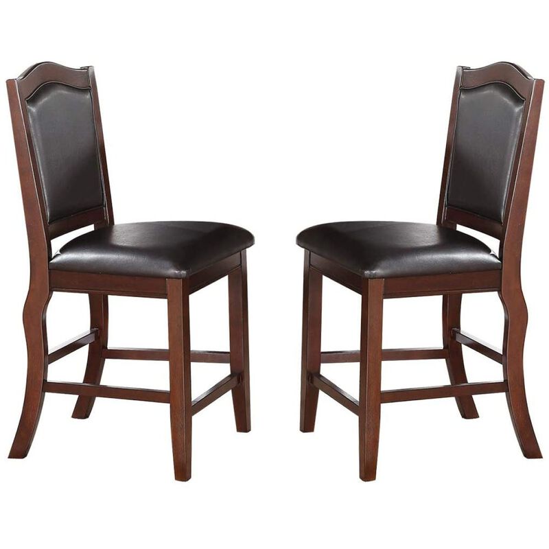 Set of 2 Counter Height Chairs in Dark Brown Wood Finish