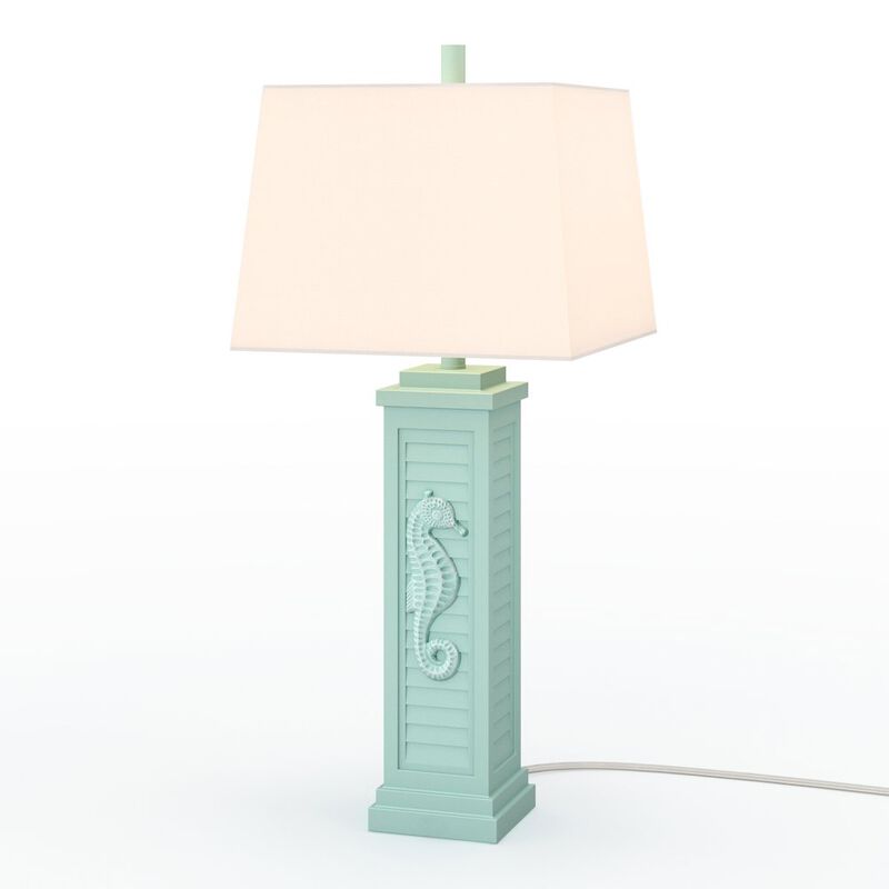 Lux Lighting Sea Horse Shutter 32” Resin Teal Lamp with USB, (Set of 2)