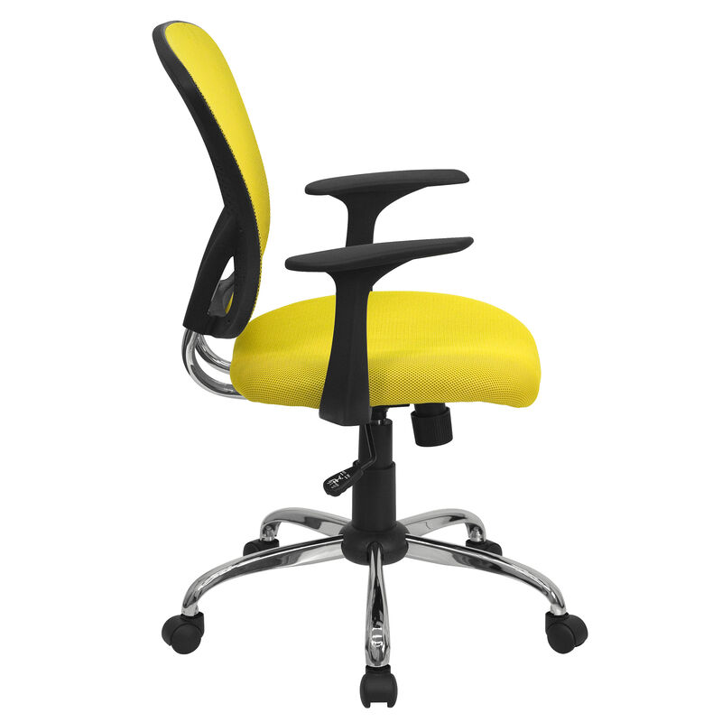 Alfred Mid-Back Blue Mesh Swivel Task Office Chair with Chrome Base and Arms
