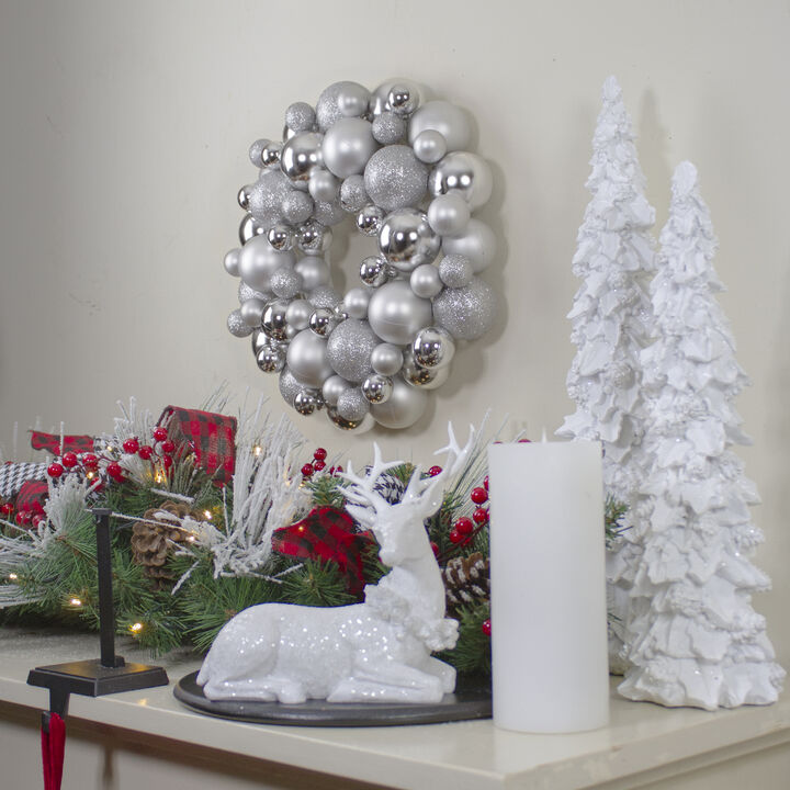 Silver Splendor 3-Finish Shatterproof Ball Christmas Wreath  13-Inch