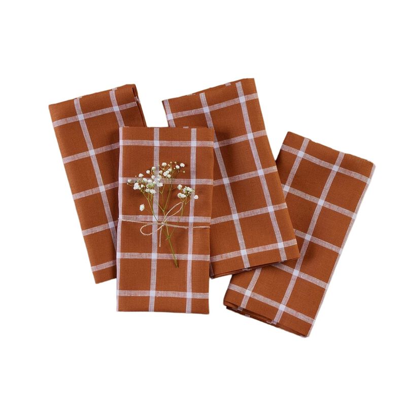 Solino Home 100% Pure Linen Dinner Napkins 20 x 20 Inch Set of 4 | Windowpane