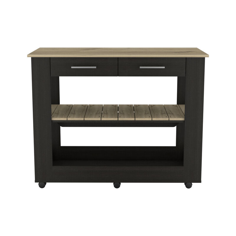Streamdale Rockaway 2-Drawer 2-Shelf Kitchen Island Black Wengue And Light Oak