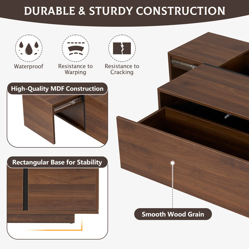 Merax Rectangular Sliding Top Coffee Table with 2 Drawers