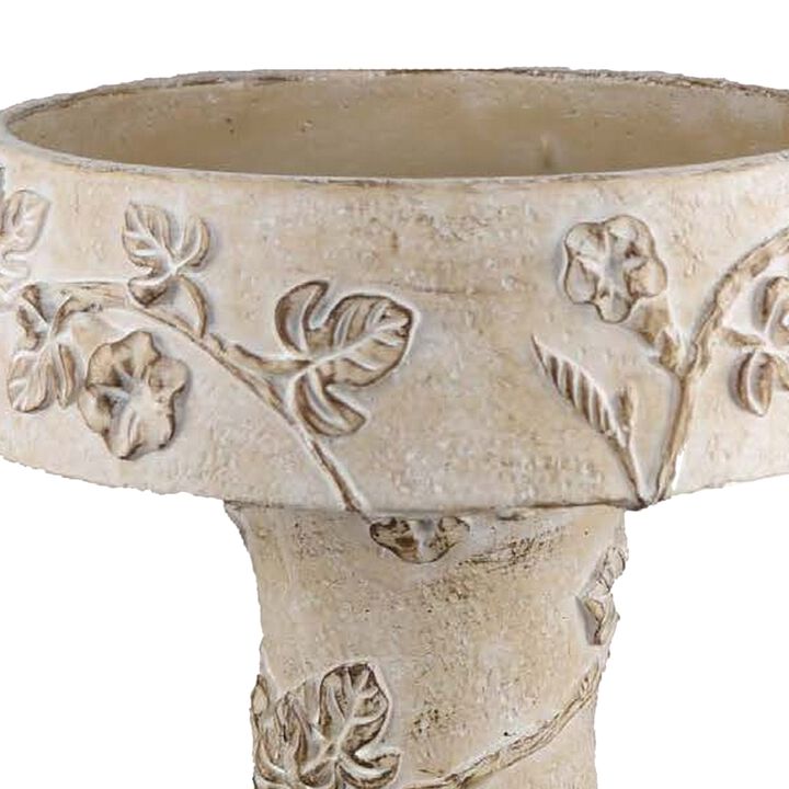 Menon Bird Bath Feeder, Decorative Designs White Terracotta, 20 Inch - Benzara