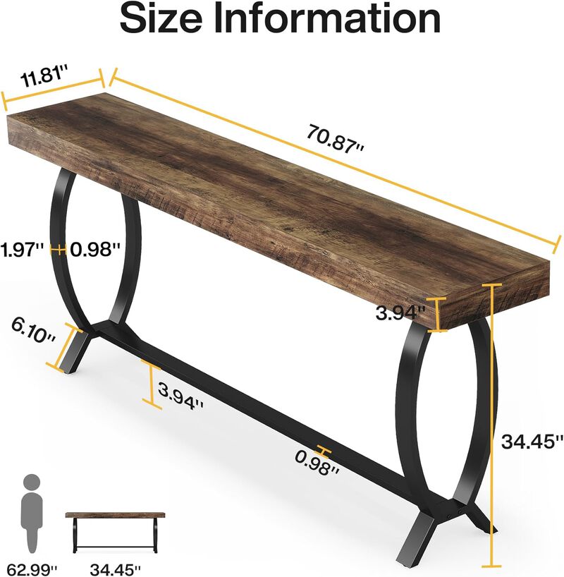 Console Foyer Table for Entryway: 70.87-Inch Narrow Long Entryway Entry Table, Farmhouse Sofa Table Behind Couch with Metal Legs, Entrance Table for Hallway, Living Room