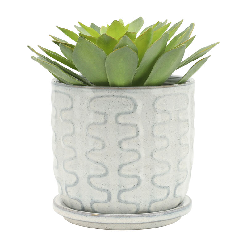 Wiggly Planter with Saucer, Beige Set