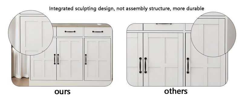White Wood 55.91 in. Sideboard with Shaker Style Design Doors