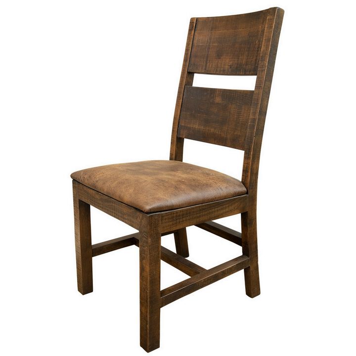 Ross 22 Inch Dining Chair with Faux Leather Seat, Mango Wood, Dark Brown-Benzara