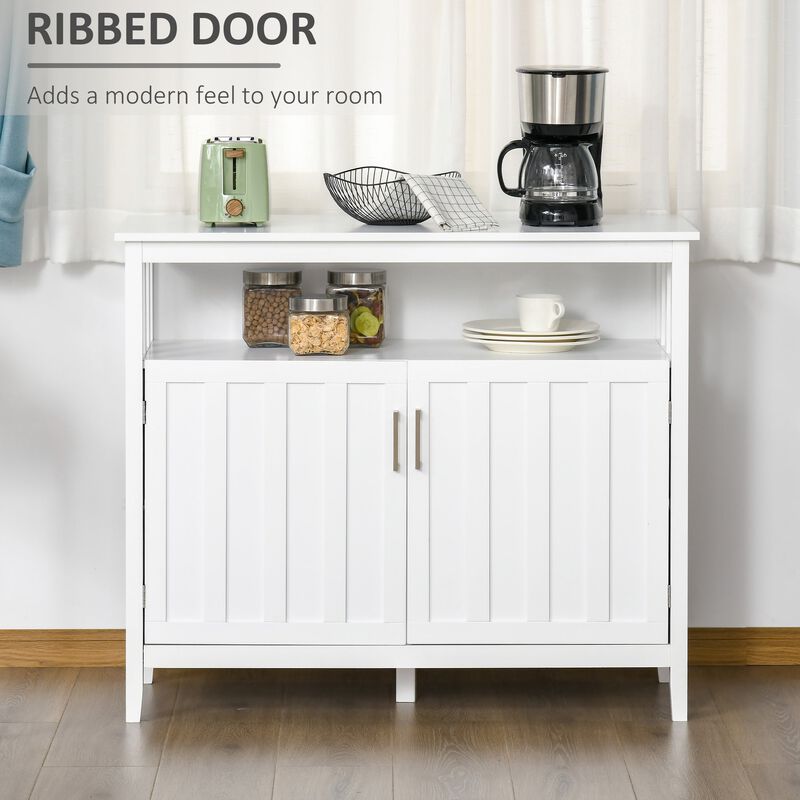 White Kitchen Storage: Modern Sideboard with Ribbed Doors