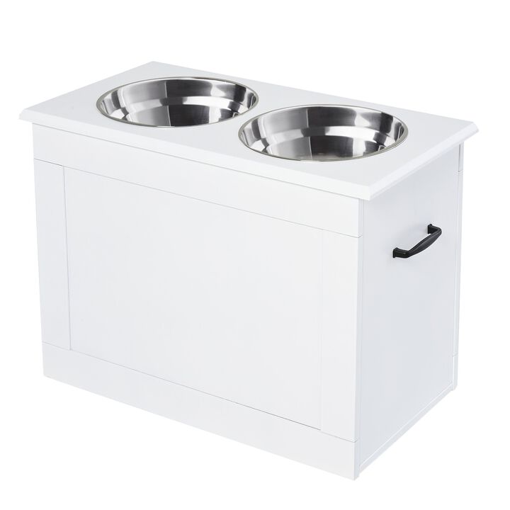White Pet Dining Station: Raised Feeder with Storage for Big Dogs