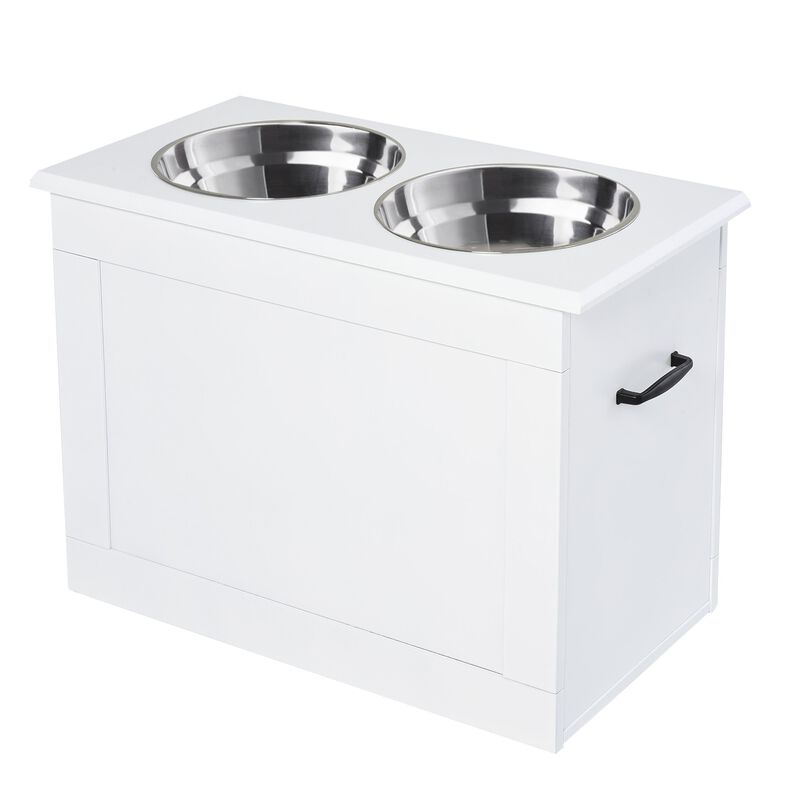 White Pet Dining Station: Raised Feeder with Storage for Big Dogs